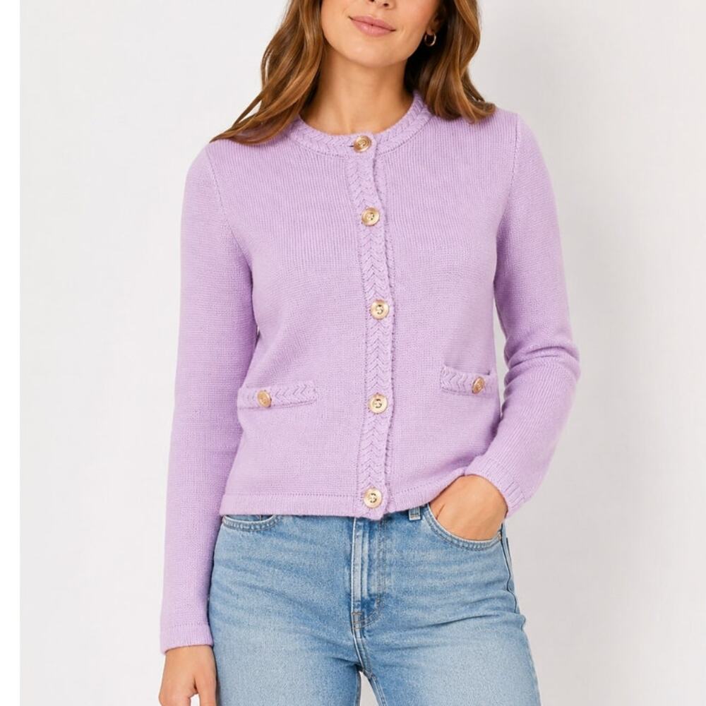 J Crew Cotton Lady Jacket Cardigan Sweater Dried Lavender Purple Small